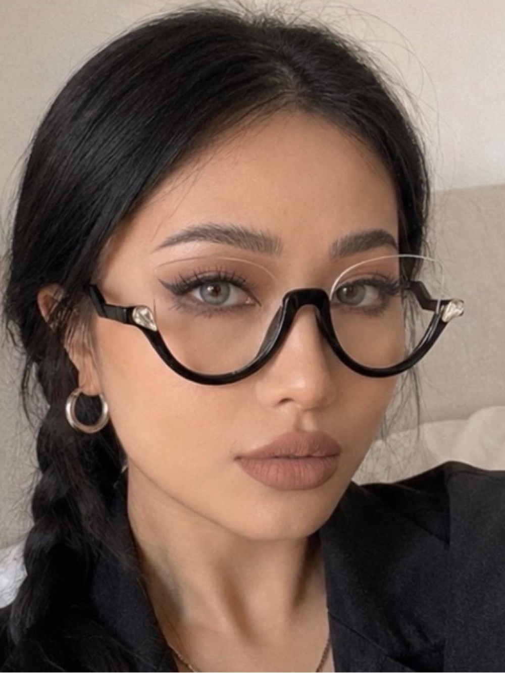 Women’s Cat Eye Clear Lens Fashion Eyeglasses Black Semi Rimless